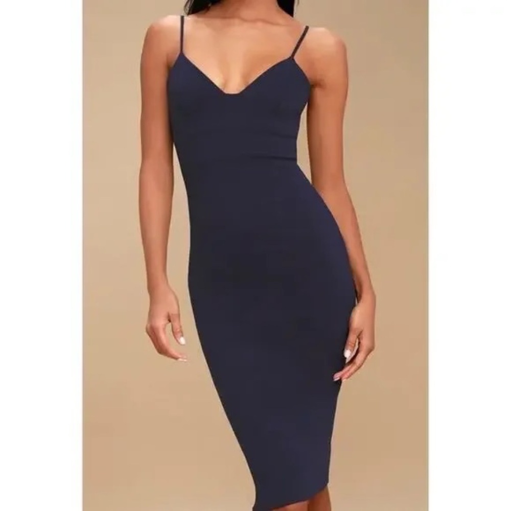 Lulus Navy Blue Bodycon Cocktail Party Midi Dress - M